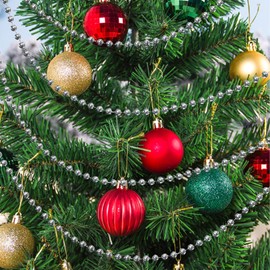 Christmas Bead Chain, 1 Roll Christmas Tree Decoration Chain,10M Long Christmas Bead Garland Decoration, String Chain Hanging Pearl Beads for Home Christmas Wedding DIY Decoration (Silver)