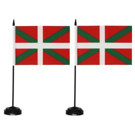 Pandiui23 Set of 2 Basque Country Table Flags 21 x 14 cm Pole and Base Desk Flags for Conference Rooms