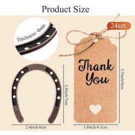 24 Pcs Lucky Horseshoe Wedding Favors with Thank You Kraft Tags and Rope, Western Rustic Horseshoe, Metal Horse Gifts for Vintage Wedding Birthday Western Party Decorations