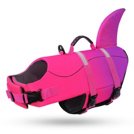 Queenmore Dog Life Jacket High Flotation, Reflective Dog Life Vest for Swimming, Adjustable Dogs Life Preserver Rescue Handle Spring Summer Pool for Small, Medium, Large Dogs (Pink Purple,M)