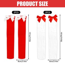 Hpbaggy 2 Pairs of Women's Overknee Stockings with Bow, Knee Stockings Women's White Red Sexy Hold-Up Stockings with Bows, Schoolgirl Outfit Woman, Knee Socks for Valentine's Day, Carnival, Christmas,