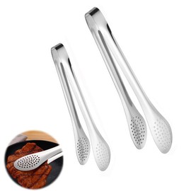 YJRUNFU Stainless Steel Tongs, Stainless Steel Tongs, Frying, Draining, Salad, Cooking Tongs, Heat Resistant, Perforated, Barbecue, Salad, Cookware, Set of 2