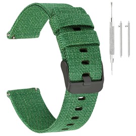 BEAFIRY Canvas Quick Release Watch Band 22mm Nylon Green Watch Strap for Men Sturdy Breathable Replacement Watchband for Women Black buckle