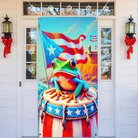 BlissYard Puerto Rico Flags Frog Door Cover Banner 71x35 Inch Puerto Rican Flag Door Cover Backdrop Porch Front Door Cover Background for Outdoor Decor Supplies Home Party Holiday and Celebrations