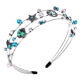 Western Headband Boho Pearl Rhinestone Turquoise Cowgirl Star Cross Boot Hat Hair Hoop Bachelorette Party Accessories Gift