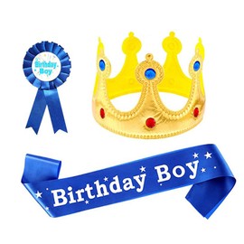 [DENGUJD] Birthday Crown Set of 3 Gold Crown Party Hats for Boys Birthday Decorations Photo Props Birthday Supplies Crown Baby Party Sash & Ribbon Insignia for Kids Eco-Friendly Reusable Halloween