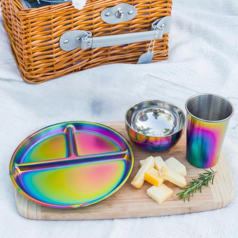 Ceiteo 12-Piece Stainless Steel Rainbow Dinnerware Set for 4