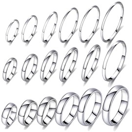 stino 18Pcs Non Tarnish Silver Rings Set for Men & Women, 316L Stainless Steel Wedding Band Rings Bulk 2mm 4mm 6mm (Silver)
