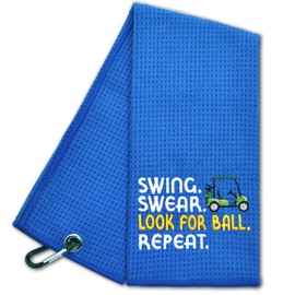 Hafhue Swing Swear Look for Ball Repeat Funny Golf Towel, Golf Gifts for Men Women, Golf Accessories for Men or Women, Birthday Gifts for Golf Fan, Retirement Gift for Men Dad Grandpa (GRM022)