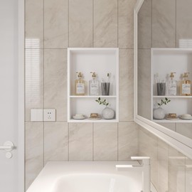 Neodrain 12X18 Inch White Double Shelf Stainless Steel Shower Niche, No Tile Needed Bathroom Shelf, Two Layer Recessed Built-in Wall Niche