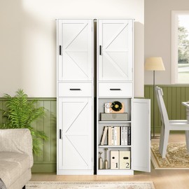 WEENFON Tall Bathroom Cabinet, Storage Cabinet with 6 Shelves & Drawer, Bathroom Storage Cabinet with Adjustable Shelves, Tall Cabinet for Living Room, Home Office, White