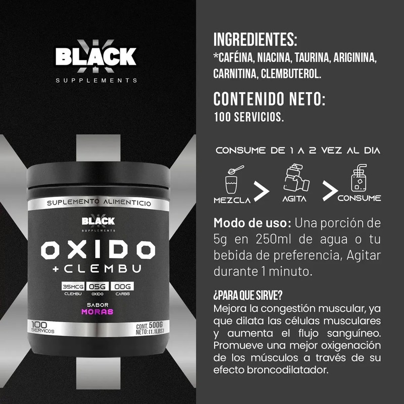Black Supplements Oxido Nítrico Clembu 500g Pre Entreno