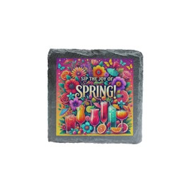 Decorative Slate Coaster – Sip the Joy of Spring! Vibrant Floral & Cocktail Design (slco-ds24-sprijoyrg)