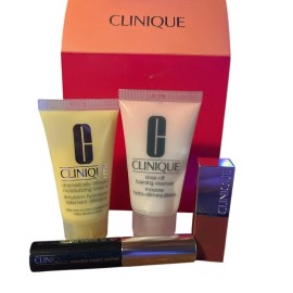 Clinique 3 PC DISCOVER CLINIQUE SET MASCARA , LIPSTICK, LOTION AND FOAMING CLEANSER NEW