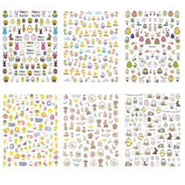 Easter Nail Stickers Rabbit Nail Decals Cute Cartoon Bunny Egg Nail Stickers for Women Girls Kids Nail Art Decorations Manicure Nail Tip Decor 10sheets 3D Self-Adhesive Decals