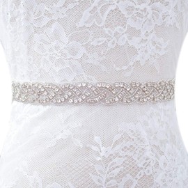 Pardecor Wedding Sash Dress Belt Silver Bridal Belts Rhinestone Women Crystal Trim Appliques Plus Size Ivory Ribbon for Wedding (027)