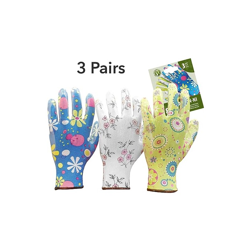 Ladies Deluxe Gardening Work Gloves (3 Pairs) Gift for Women