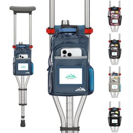 supregear Crutch Bag, Crutch Accessories Storage Pouch with Drink Holder and Multiple Pockets, Water-Resistant Large Capacity Crutche Organizer Bag, Universal Underarm Crutches Attachment for Seniors