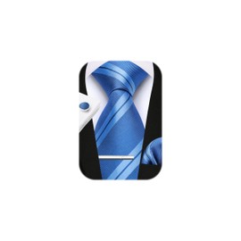 HISDERN HTJ-02S 2024 Men's Wedding Silver Necktie, 4-piece Set, Necktie, Chief, Tie Clip, Cufflinks, For Weddings, Job Hunting, School Entrance Ceremonies, Graduation Ceremonies, After-parties,