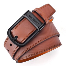 MACBORO Non Metal Tsa Approved Belt Nickel Free Hypoallergenic Plastic Buckle Travel Leather Belt, Brown, Size 45 (Fits Pants Size 42-44)