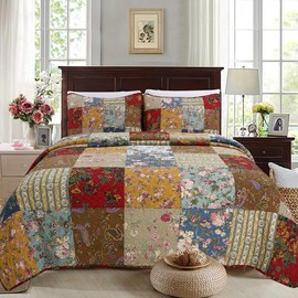 Ryleigh Floral Real Patchwork Country Garden Fall Flowers Paisley 3-Piece Cotton Reversible Quilt Bedding Set - Size: Window Valance
