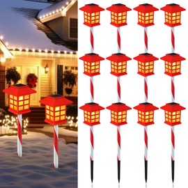 Rossesay 12 Pack Christmas Solar Garden Lights Outdoor Decoration Waterproof Candy Cane Pathway Marker LED Landscape Stake Lights for Xmas Yard Patio Lawn Driveway Walkway, Auto On/Off (Warm White,12)