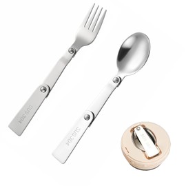2 Pcs Portable Folding Spoon and Fork Set, 304 Stainless Steel Compact Foldable Spoon and Fork, Foldable Fork and Spoon Set, Fork Portable Tableware for Outdoors, for Outdoor Picnic Camping Hiking