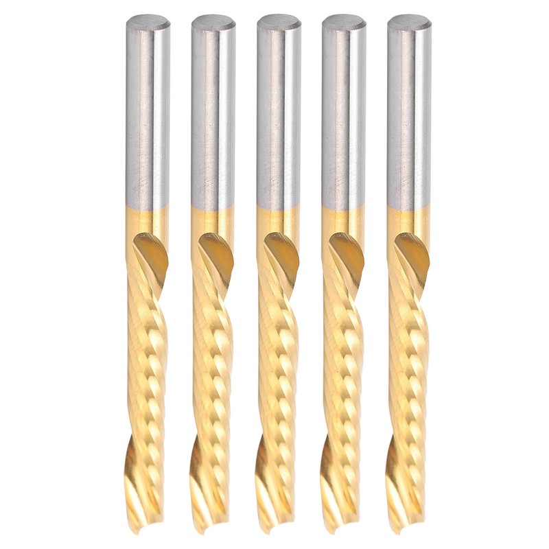 5Pcs End Mill TiPlated 1Flute CNC Spiral Router Bit HighSpeed