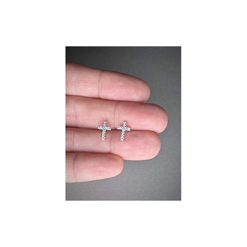 Premium Cross Earrings with Clear Crystal Stones Sterling Silver