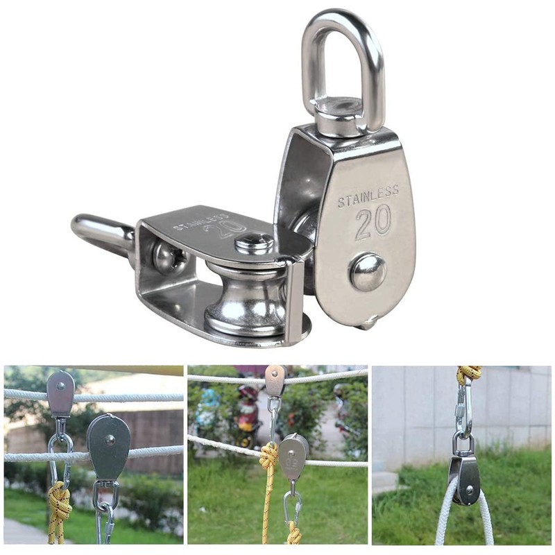 E-TING M20 Single Pulley Block, 2PCS Wire Rope Cable Towing