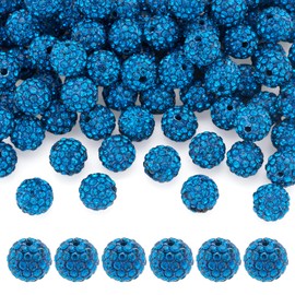 Beadthoven 100pcs 10mm Rhinestone Beads Blue Zircon Crystal Pave Clay Disco Ball Beads Round Polymer Clay Rhinestone Beads Diamond Clay Beads for Necklace Bracelet Jewelry Making