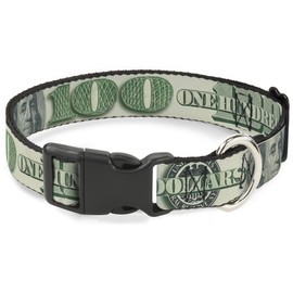 Buckle-Down PC-W30017-M Dog Collar Plastic Clip Buckle, 100 Dollar Bill C/U/Triple Benjamin, 1" x 11-17"