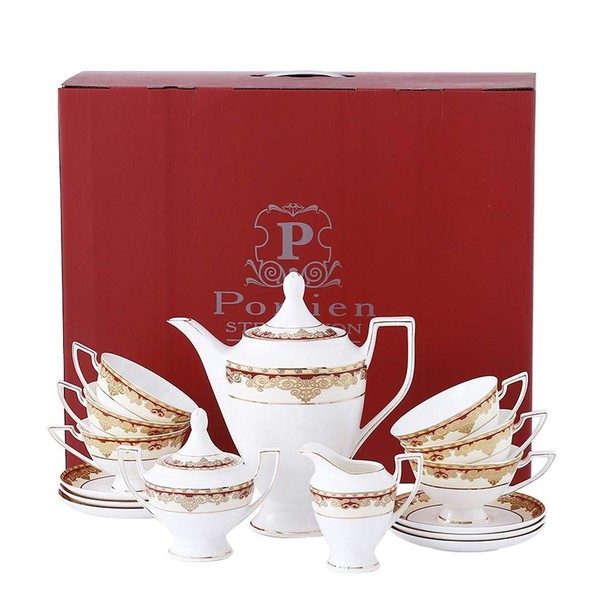 Porlien Exquisite Bone China 17-piece Tea Set for 6, Porcelain