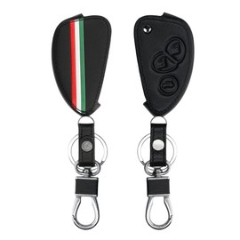 kwmobile Car Key Case Compatible with Alfa Romeo 3-Button Flip Key Car Key - Faux Leather Protective Key Case Italy Stripes Green Red Black