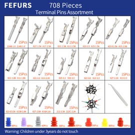 708PCS Car Electrical Wire Terminal Pins Connectors Kit Terminal Pins,1/1.5/1.8/2.2/2.8/3.5mm 26Type Connector Pins Non-Insulated Plug Removal Male Female Wire Pins
