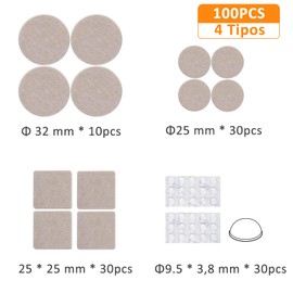 KITCHEN CHOICE Almohadillas para Muebles,100Pcs Almohadillas de Fieltro Autoadhesivas para Muebles,Almohadillas Protectoras para Sillas,Gomas para Muebles,con Caja,Cortable,Blanquecino