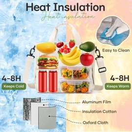 Pakembl Lunch Bag Insulated Lunch Box Leakproof Lunch Tote Bags for Men Women Portable Thermal Cooler Bag Lunch Containers with Shoulder Strap for Work,School,Family,Picnic A3-Beige