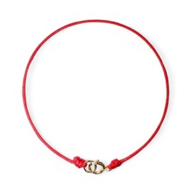 Thin Red String Bracelet with 14K Solid Yellow Gold Clasp - Good Luck and Protection Amulet for All Genders. (7.5" Inches, Red)