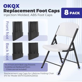 OKQX 8-Pack Replacement Leg Caps for Lifetime Folding Chair (Fit for Model 80747/22804/2802) - Injection Molded, ABS Foot Caps - Fits 4 Front and 4 Back Legs, Prevents Scratches on Hardwood Floors