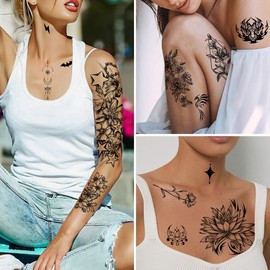40 Sheets Waterproof Temporary Tattoos Flowers Rose Butterfly Fake Tattoo Mix Style Lasting Body Art Tattoo Stickers for Women