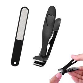 Toe Nail Clippers, 1 Pcs Nail Cutter, Angled Head Nail Clipper Set for Thick Toe Nails, Wide Premium Professional Stainless Steel Toe Cutter Trimmer with Catcher for Seniors, Men and Women (Black)