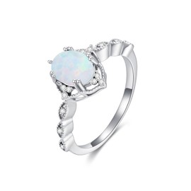 MOTIEL 925 Sterling Silver Opal Engagement Rings for Women Center 1.5CT Oval Cut Opal Promise Wedding Rings with Cubic Zirconia for Her - Size 5