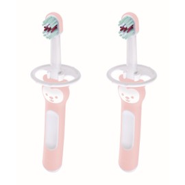 MAM Baby's Brush Set of 2 Short Handle Toothbrushes with Safety Ring for Babies 6 Months + Pink C149