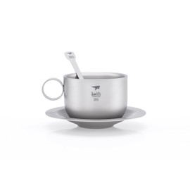 Keith Titanium Ti3601 Double-Wall Coffee Cup with Saucer and Spoon