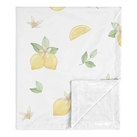 Sweet Jojo Designs Lemon Floral Baby Girl Blanket Receiving Security Swaddle Newborn Toddler Nursery Car Seat Stroller Minky - Yellow Green Beige White Watercolor Boho Bohemian Farmhouse Fruit Flower