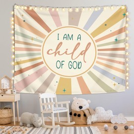 LIANGW Boho Neutral Baby Nursery Christian Wall Tapestry – I am a Child of God Bible Verse Decor, Inspirational Toddler Room Tapestry for Boys,Teens Room Decoration Living Room Bedroom 50x60 inches