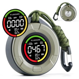 Pildegro 4-in-1 Portable Carbon Monoxide and Carbon Dioxide Detector, Upgraded Rechargeable Travel CO & CO2 Monitor 3-Day Standby, Premium Real-Time CO & CO2 Alarm for Air Safety & Quality (Grey)