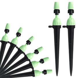 TTioDri Drip Irrigation Emitters for 1/4" Irrigation Tubing, 25 Pack Integrated Drip Irrigation Stream Emitters & Adjustable Atomizing Nozzles with Stake Adjustable 360 Degree Water Flow Sprayer