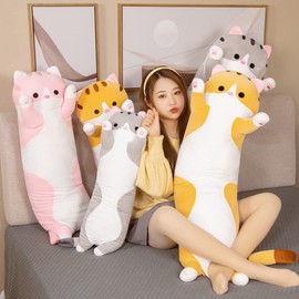 Bobomon Cat Cuddly Toy Soft Toy Cat Long Cushion Giant XXL Kawaii Large Plush Toy Plush Cat Cute Side Sleeper Pillow Cat Plushie (Pink, 70 cm)
