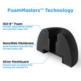 Foam Masters - almohadillas para orejas de espuma viscoelástica para AirPods Pro de 1ª y 2ª generación, cómodas, seguras, mejor cancelación de ruido, versión 3.0 de repuesto (S, Med, L, 3 pares,